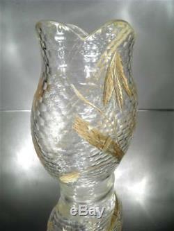 1890-1900 Escalier De Cristal Toy Vase Cristal Gravé Rehaussé À L'or Art Nouveau