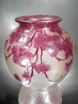 1900-10 F. Th. Legras St-denis Vase Rubis En Verre Gravé Et Émaillé Art Nouveau