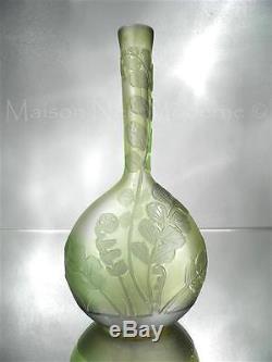 1900-10 Gallé Nancy Vase Soliflore Fougères En Pte De Verre Gravé Art Nouveau