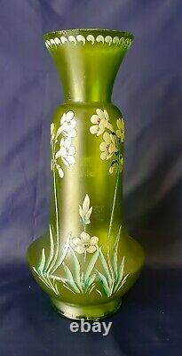 1900 Legras Vase Art Nouveau en Verre à décor de bleuets émaillée