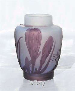 1905-1910 Beau Petit Vase Emile Gallé en Pâte de Verre Gravé Epoque Art Nouveau