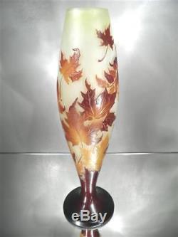 1910-20 Gallé Nancy Vase Feuilles D'automne En Pte De Verre Gravé Art Nouveau
