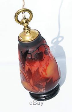 1910/20 Sublime Lampe Veilleuse Vase Émile Gallé en Pâte de Verre Gravé