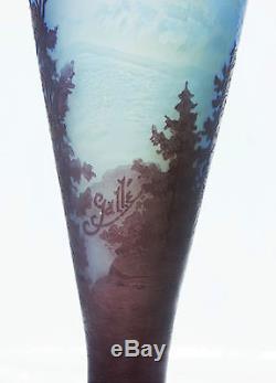 1910-Très Beau Vase Pied de Lampe Emile Gallé à Nancy en Pâte de Verre Gravé
