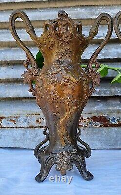2 Anciens Vases En Regule Decor Anges Cherubins Art Nouveau