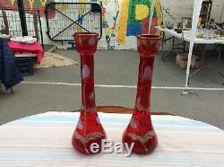 2 Vases Legras Pate De Verre Soufflee Emaillee Aux Chardons Art Nouveau Deco