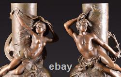2 vases Auguste Moreau Art Nouveau 50 cm