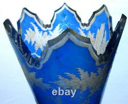 2xe-Vase bleu Art Nouveau, cristal de Bohême dégagé acide Tyrolien et son chien