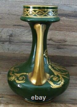 3334 gustave asch attribué vase pansu au long col décoré à l'or, art nouveau
