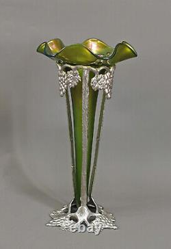 9235031 Art Nouveau Vase Couleur Argent Monture en Métal Kralik Um 1900 H 31,5cm