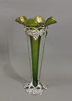 9235031 Art Nouveau Vase Couleur Argent Monture en Métal Kralik Um 1900 H 31,5cm