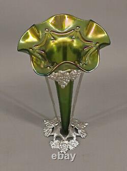 9235031 Art Nouveau Vase Couleur Argent Monture en Métal Kralik Um 1900 H 31,5cm