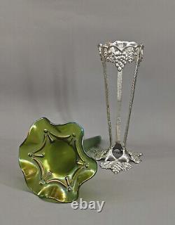 9235031 Art Nouveau Vase Couleur Argent Monture en Métal Kralik Um 1900 H 31,5cm