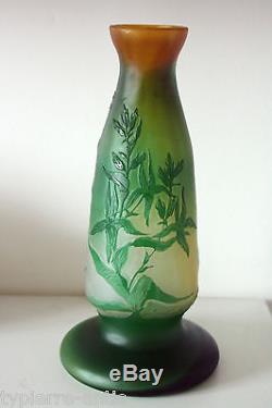 Ancien Vase Degage A L'acide Pate De Verre Daum Galle Legras Epoque Art Nouveau