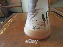 Ancien Vase Décor Marin Voilier Barque Peint Art Nouveau Signe Peynaud