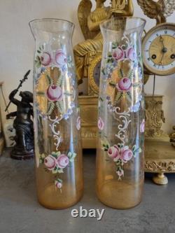 ART NOUVEAU, PAIRE DE VASES VERRE ÉMAILLÉ. Legras, Daum, Nancy, Lalique