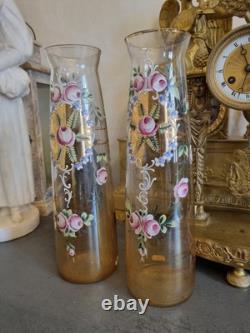 ART NOUVEAU, PAIRE DE VASES VERRE ÉMAILLÉ. Legras, Daum, Nancy, Lalique