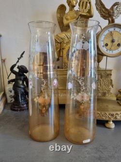 ART NOUVEAU, PAIRE DE VASES VERRE ÉMAILLÉ. Legras, Daum, Nancy, Lalique