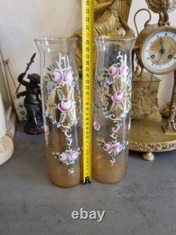 ART NOUVEAU, PAIRE DE VASES VERRE ÉMAILLÉ. Legras, Daum, Nancy, Lalique