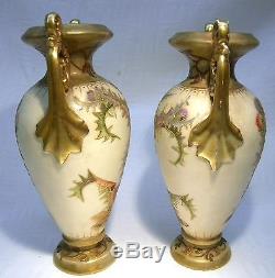 Art Nouveau Royal Bonn Blush Ivory Thistle Vase Matched Pair