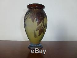 Authentique Vase Emile Galle Clematites Art Nouveau Pate De Verre Old Glass 1900