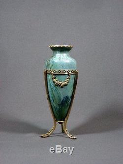 A Voir! Superbe Vase Amphore Époque Art Nouveau Et Monture En Bronze