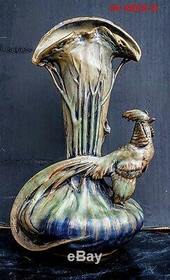 Amphora Austria Vase Ceramique Irisee Decor Coq Pottery Rooster 1910 Art Nouveau