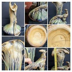 Amphora Austria Vase Ceramique Irisee Decor Coq Pottery Rooster 1910 Art Nouveau