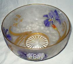 Ancien Authentique Saladier Coupe Verre Emaille Iris Art Nouveau Montjoye Legras