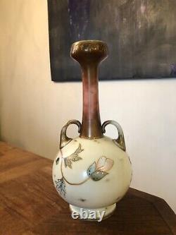 Ancien Joli Vase En Opaline A Décor De Fleur, Émaillage, Art Nouveau