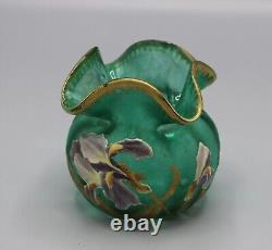 Ancien Petit Vase Boule En Verre Givre Decor Floral Art Nouveau Legras Montjoye