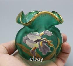 Ancien Petit Vase Boule En Verre Givre Decor Floral Art Nouveau Legras Montjoye