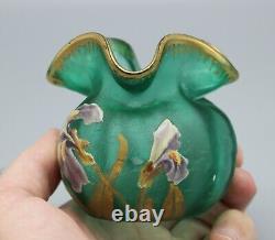 Ancien Petit Vase Boule En Verre Givre Decor Floral Art Nouveau Legras Montjoye