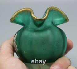 Ancien Petit Vase Boule En Verre Givre Decor Floral Art Nouveau Legras Montjoye