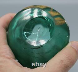Ancien Petit Vase Boule En Verre Givre Decor Floral Art Nouveau Legras Montjoye