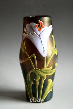 Ancien Vase Art Nouveau En Verre Émaillé