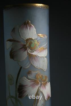 Ancien Vase Art Nouveau En Verre Émaillé Éventuellement Montjoie