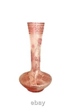 Ancien Vase Baccarat Églantier Rose Dégagé à L'acide Circa 1900 Art Nouveau