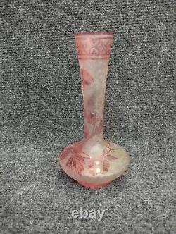 Ancien Vase Baccarat Églantier Rose Dégagé à L'acide Circa 1900 Art Nouveau