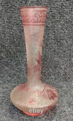 Ancien Vase Baccarat Églantier Rose Dégagé à L'acide Circa 1900 Art Nouveau