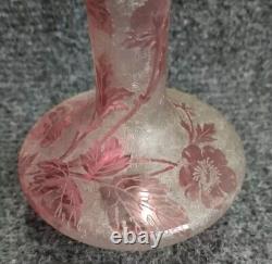 Ancien Vase Baccarat Églantier Rose Dégagé à L'acide Circa 1900 Art Nouveau