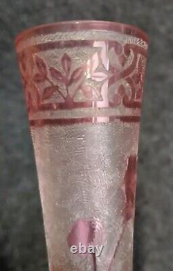Ancien Vase Baccarat Églantier Rose Dégagé à L'acide Circa 1900 Art Nouveau