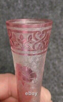 Ancien Vase Baccarat Églantier Rose Dégagé à L'acide Circa 1900 Art Nouveau
