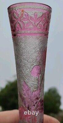 Ancien Vase Baccarat Églantier Rose Dégagé à L'acide Circa 1900 Art Nouveau