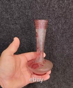 Ancien Vase Baccarat Églantier Rose Dégagé à L'acide Circa 1900 Art Nouveau