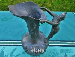 Ancien Vase Décoratif Cruche Femme Art Nouveau Etain France Antique Decorative V