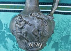 Ancien Vase Décoratif Cruche Femme Art Nouveau Etain France Antique Decorative V