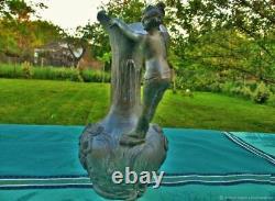 Ancien Vase Décoratif Cruche Femme Art Nouveau Etain France Antique Decorative V