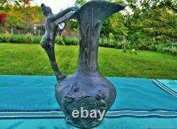Ancien Vase Décoratif Cruche Femme Art Nouveau Etain France Antique Decorative V
