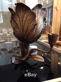 Ancien Vase Lotus Bronze Art Nouveau Signe